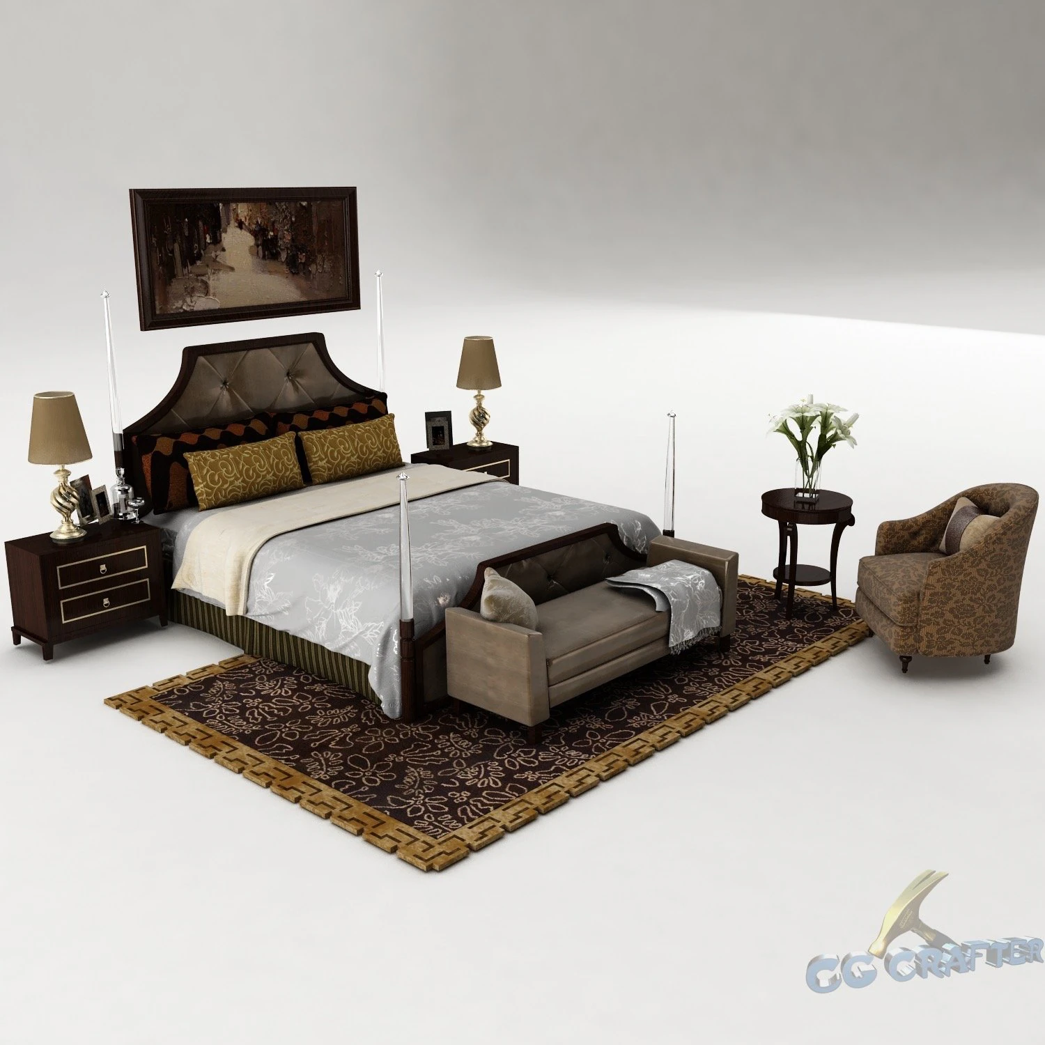 bedroom set 028 3D Model .c4d .max .obj .3ds .fbx .stl .blend 