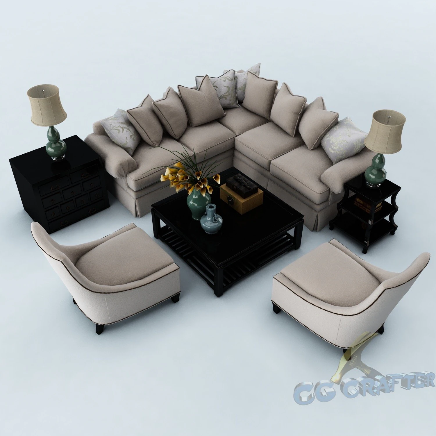 sofa set 023 3D Model .c4d .max .obj .3ds .fbx .stl .blend