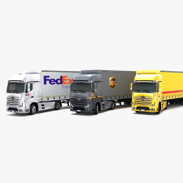 mercedes benz actros dhl ups fedex 3D Модель .c4d .max .obj .3ds .fbx .stl .blend 