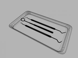 dentist picks mirror and tray 3D Model