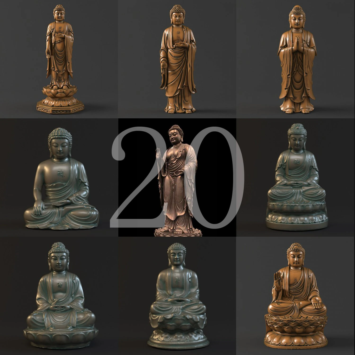 20 sakyamuni buddha 3D Model .c4d .max .obj .3ds .fbx .stl .blend 