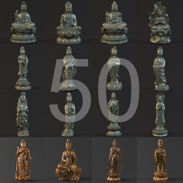 50 kwanyin collection 3D Model .c4d .max .obj .3ds .fbx .stl .blend 