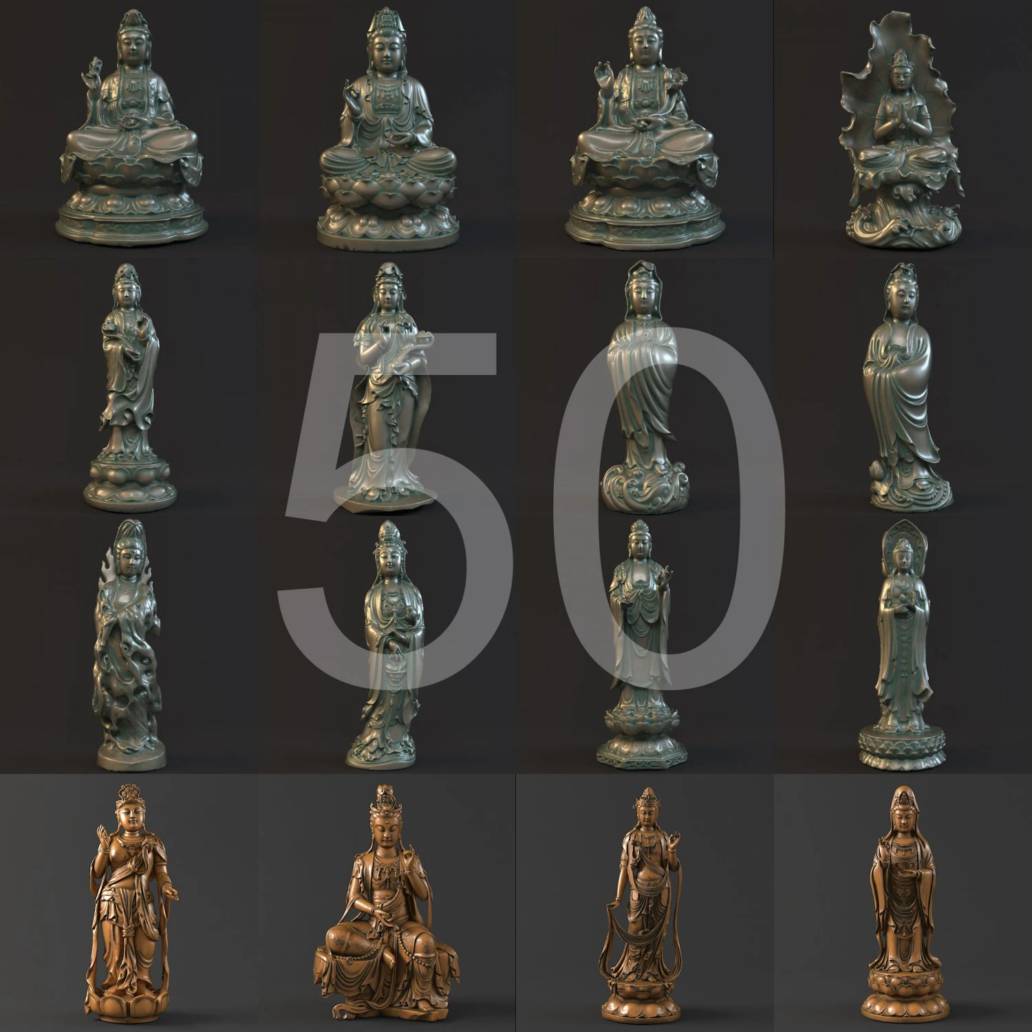 50 kwanyin collection 3D Model .c4d .max .obj .3ds .fbx .stl .blend 