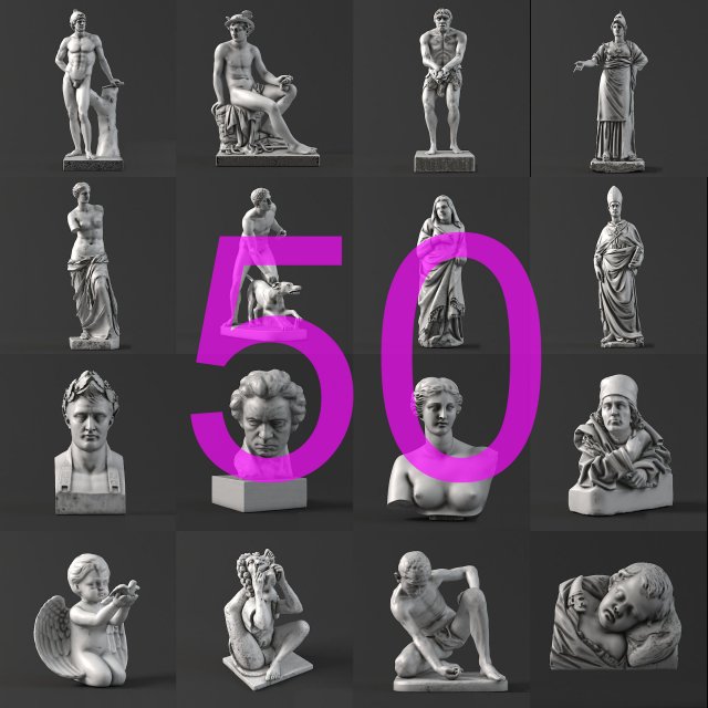 50 sculpture collection 3D मॉडल .c4d .max .obj .3ds .fbx .stl .blend 