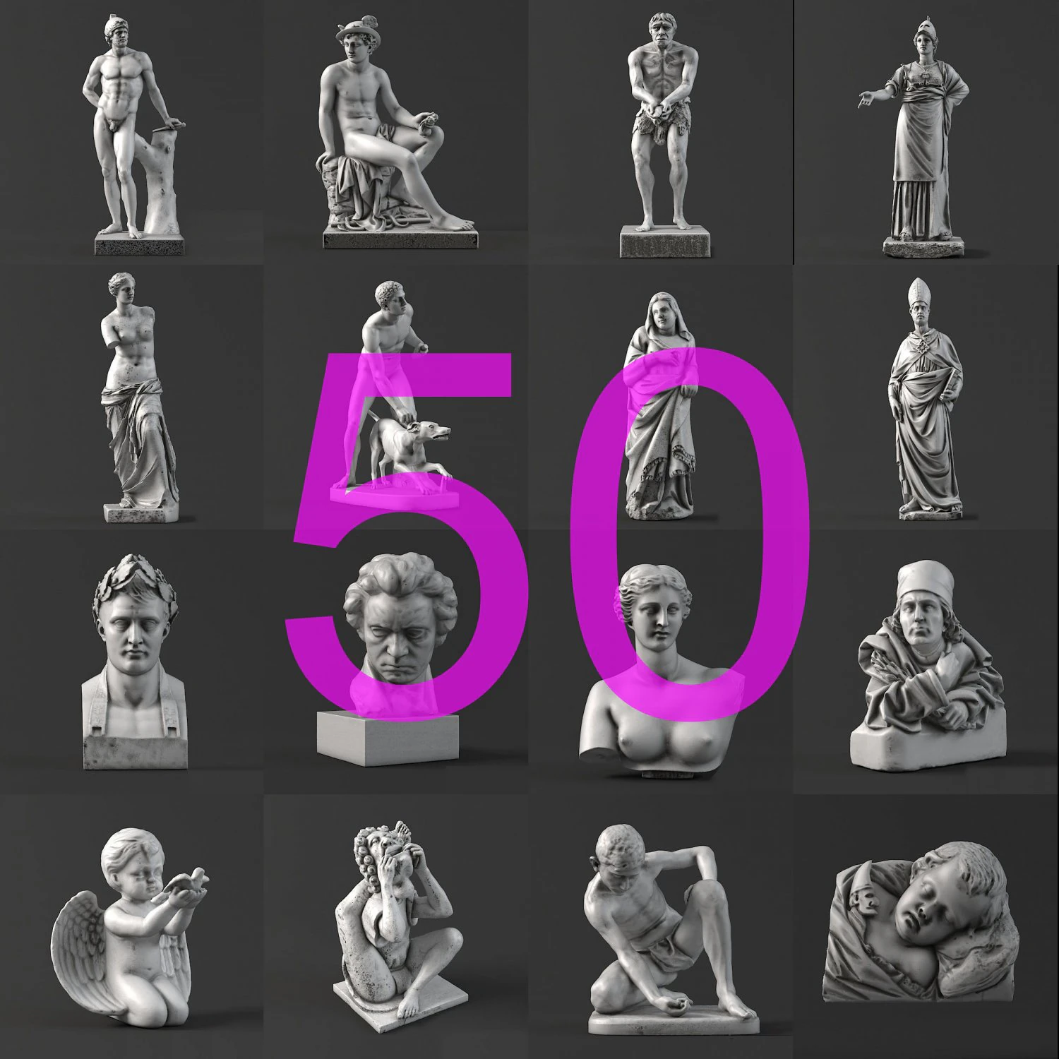 50 sculpture collection 3D Model .c4d .max .obj .3ds .fbx .stl .blend