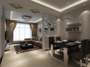 modern living dining room Modello 3D