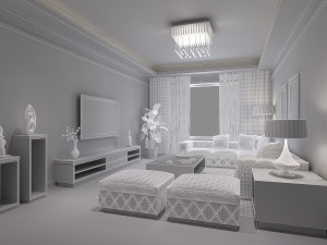 modern living dining room 3D 모델