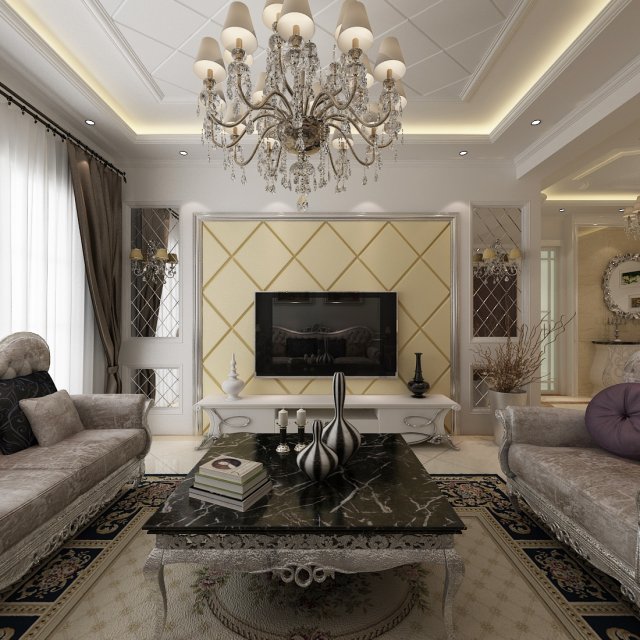classic living room 3D Model .c4d .max .obj .3ds .fbx .stl .blend 