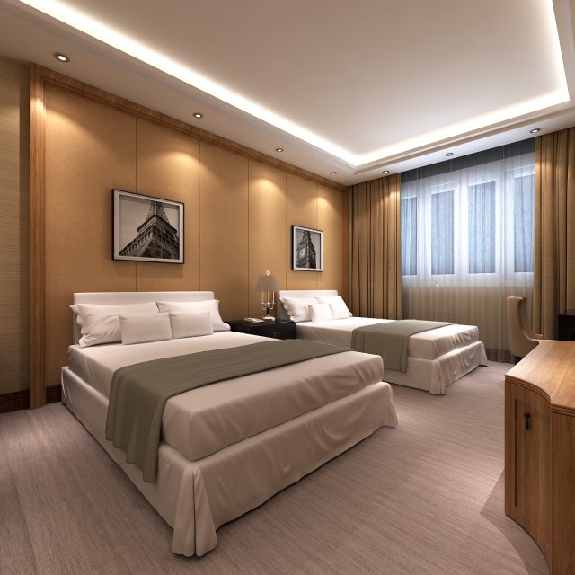 hotel room scene 01 3D Model .c4d .max .obj .3ds .fbx .stl .blend 