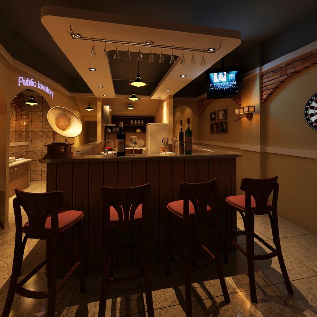 restaurant bar 3D Model .c4d .max .obj .3ds .fbx .stl .blend 