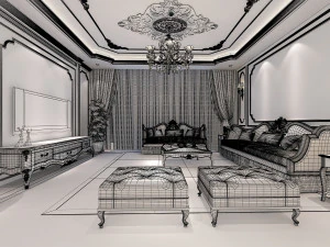 classic living room 01 3D Model
