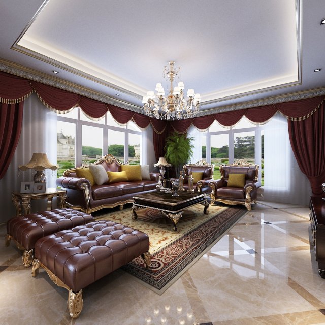 luxury living room 3D Модель .c4d .max .obj .3ds .fbx .stl .blend 