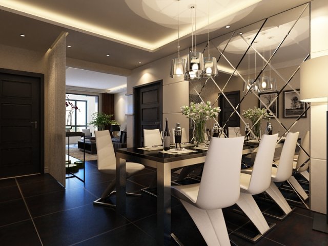 high quality living  dining room 03 3D Model .c4d .max .obj .3ds .fbx .stl .blend 