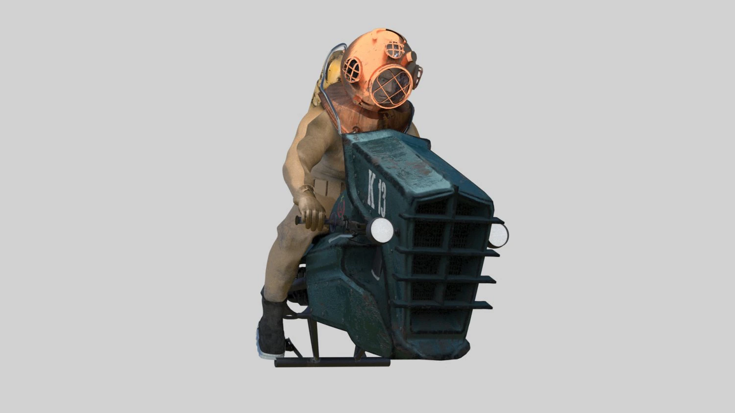 underwater scooter with diver 3D Model .c4d .max .obj .3ds .fbx .stl .blend