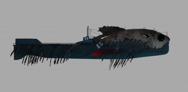 submarine camouflaged with fish skin - queen of depths 3D मॉडल .c4d .max .obj .3ds .fbx .stl .blend 