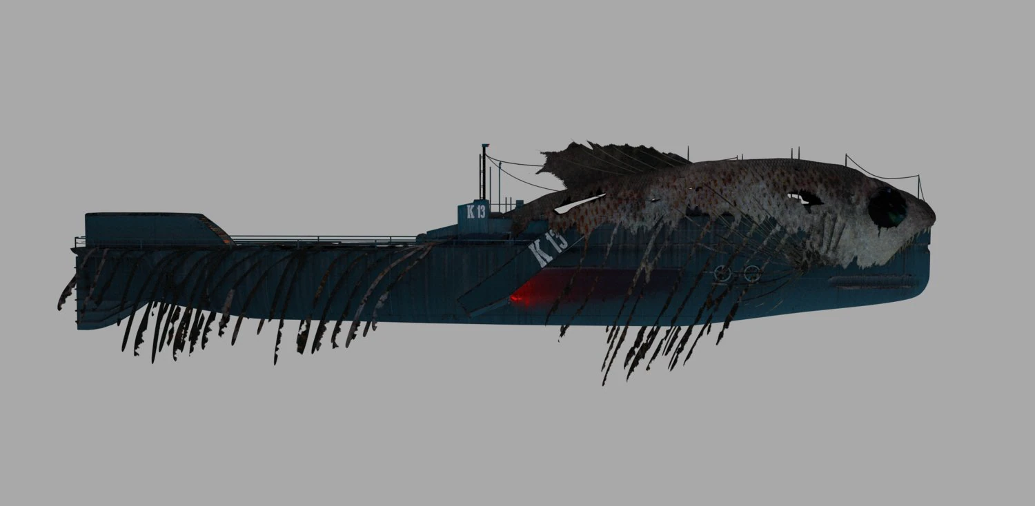 submarine camouflaged with fish skin - queen of depths 3D Model .c4d .max .obj .3ds .fbx .stl .blend 
