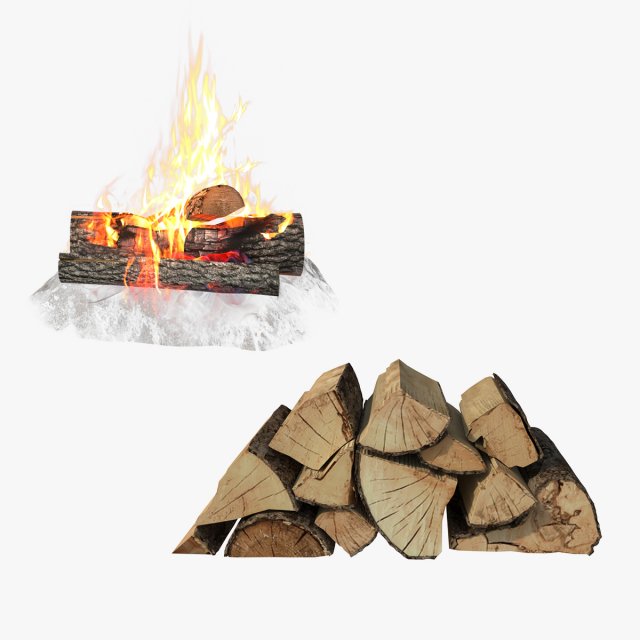Split Fire wood logs 3D 模型 .c4d .max .obj .3ds .fbx .stl .blend 