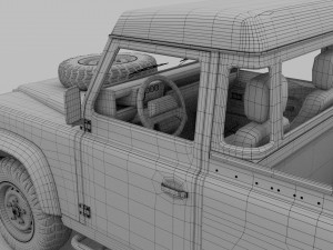 land rover defender 90 pick up w interior 3D मॉडल