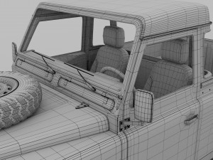 land rover defender 90 pick up w interior 3D मॉडल