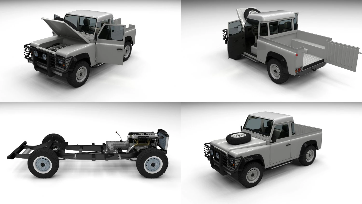 full land rover defender 90 pick up 3D Model .c4d .max .obj .3ds .fbx .stl .blend 