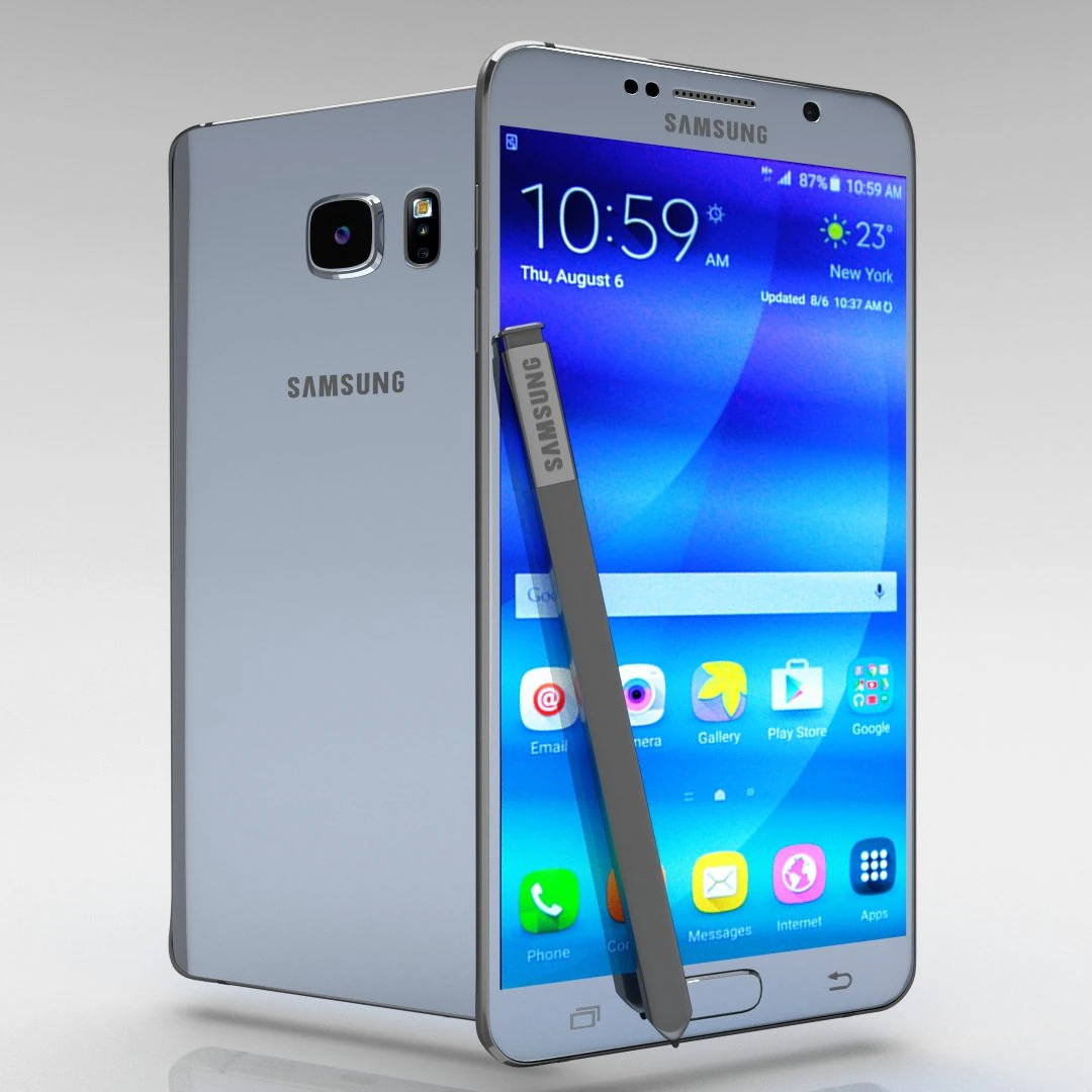 samsung galaxy note 5 silver titanium 3D Model .c4d .max .obj .3ds .fbx .stl .blend