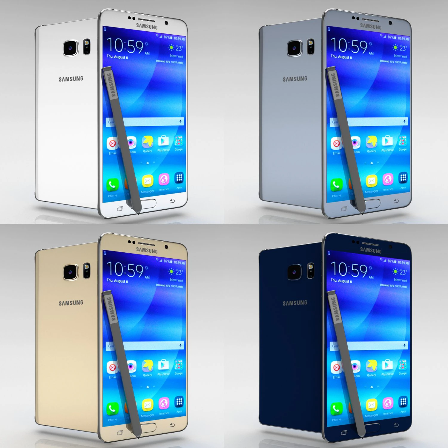 samsung galaxy note 5 all color pack 3D Model .c4d .max .obj .3ds .fbx .stl .blend 