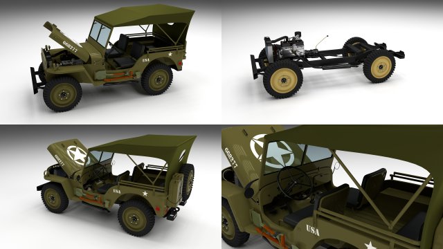 full w chassis jeep willys mb military top 3D-Modell .c4d .max .obj .3ds .fbx .stl .blend 
