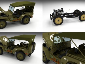 full w chassis jeep willys mb military top 3Dモデル
