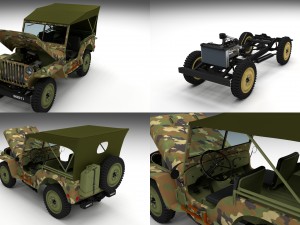 full w chassis jeep willys mb military camo 3Dモデル
