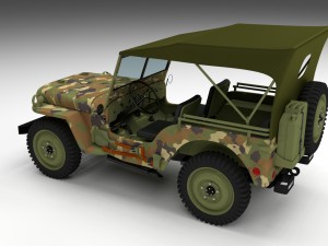 full w chassis jeep willys mb military camo 3D Model