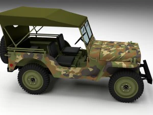full w chassis jeep willys mb military camo 3D Model