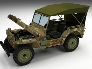 full w chassis jeep willys mb military camo 3D Model