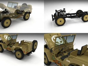 chasis completo w jeep willys mb militar desierto Modelo 3D