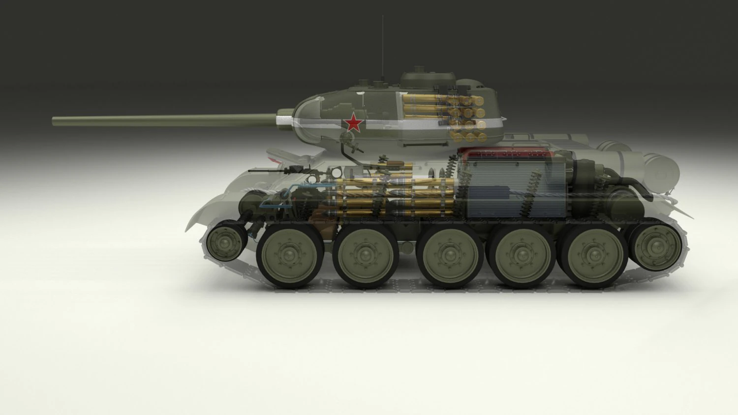 t-34-85 interior-engine bay full 3D Model .c4d .max .obj .3ds .fbx .stl .blend 