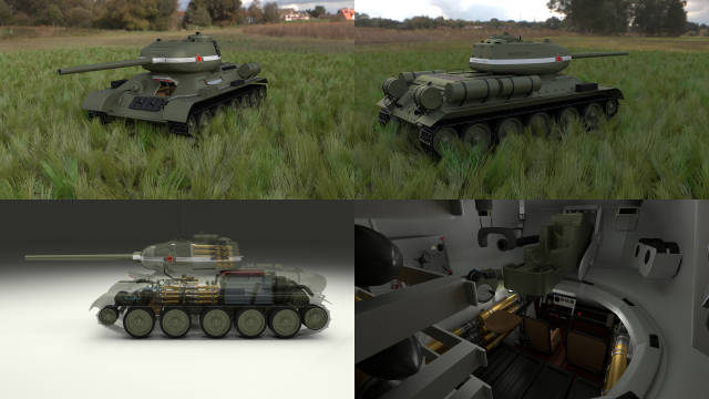 t-34-85 interior-engine bay full hdri Model 3D .c4d .max .obj .3ds .fbx .stl .blend 
