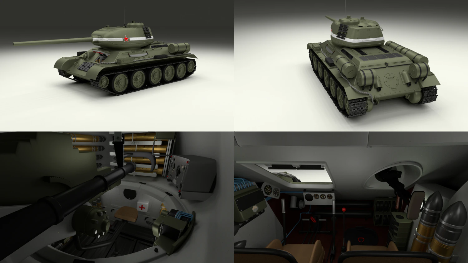 T-34-85 con interni Modello 3D .c4d .max .obj .3ds .fbx .stl .blend 