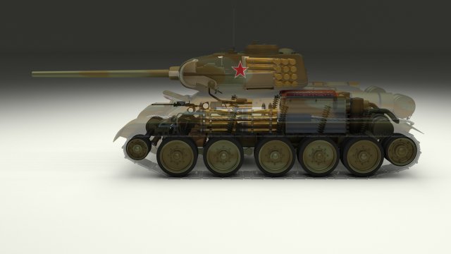 t-34-85 interior-engine bay full camo Modelo 3D .c4d .max .obj .3ds .fbx .stl .blend 