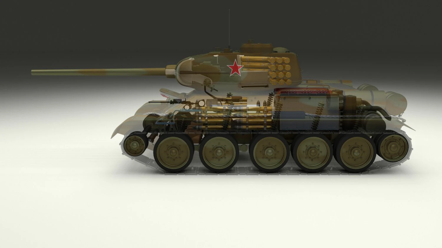 t-34-85 interior-engine bay full camo 3D Model .c4d .max .obj .3ds .fbx .stl .blend 