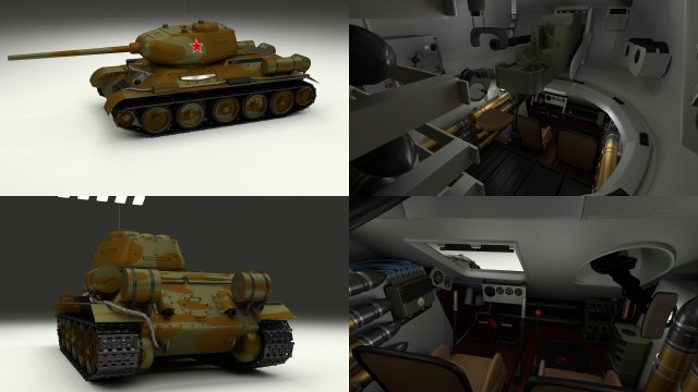 t-34-85 with interior camo 3D Модель .c4d .max .obj .3ds .fbx .stl .blend 
