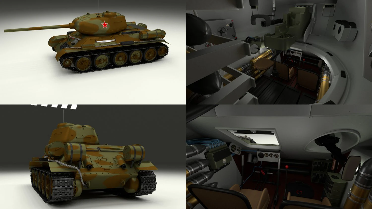 t-34-85 with interior camo 3D Model .c4d .max .obj .3ds .fbx .stl .blend 