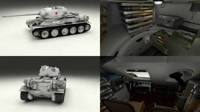 t-34-85 with interior winter camo Modèle 3D .c4d .max .obj .3ds .fbx .stl .blend 