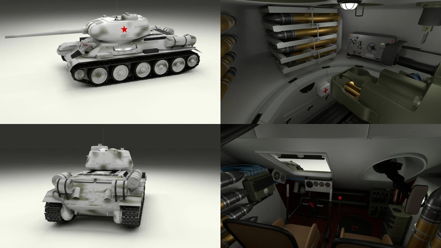 t-34-85 with interior winter camo 3D Model .c4d .max .obj .3ds .fbx .stl .blend