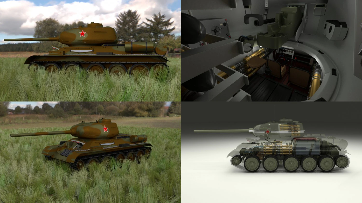 t-34-85 interior-engine bay full hdri camo 3D Model .c4d .max .obj .3ds .fbx .stl .blend