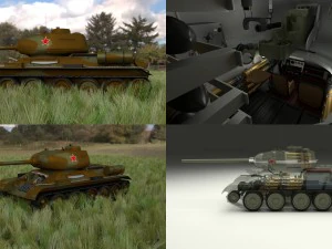 Т-34-85 салон-моторный отсек с полным камуфляжем HDRI 3D Модель