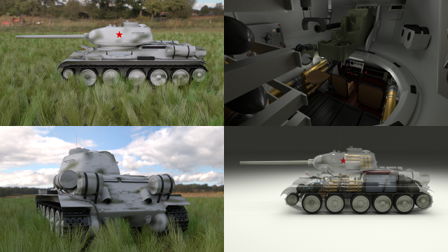 t-34-85 interior-engine bay full hdri winter camo Model 3D .c4d .max .obj .3ds .fbx .stl .blend