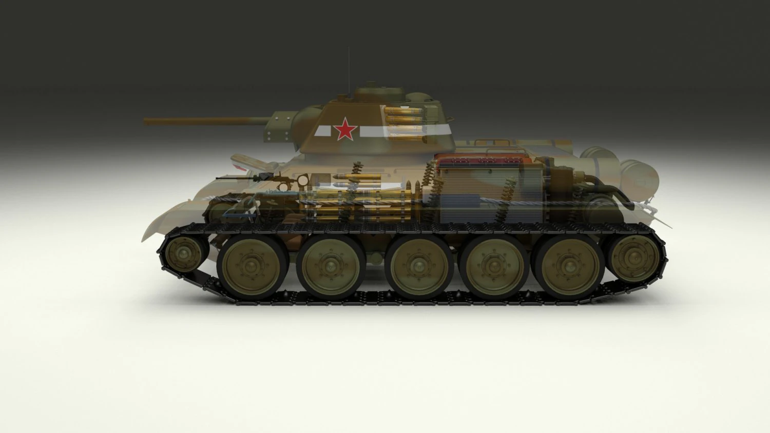 t-34-76 interior-engine bay camo full 3D Model .c4d .max .obj .3ds .fbx .stl .blend 