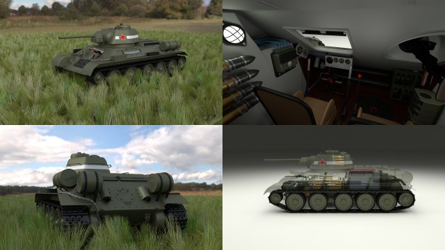 t-34-76 interior-engine bay full hdri 3D Модель .c4d .max .obj .3ds .fbx .stl .blend