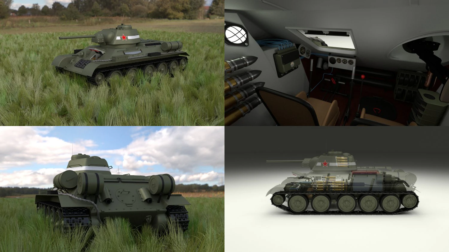 t-34-76 interior-engine bay full hdri 3D Model .c4d .max .obj .3ds .fbx .stl .blend