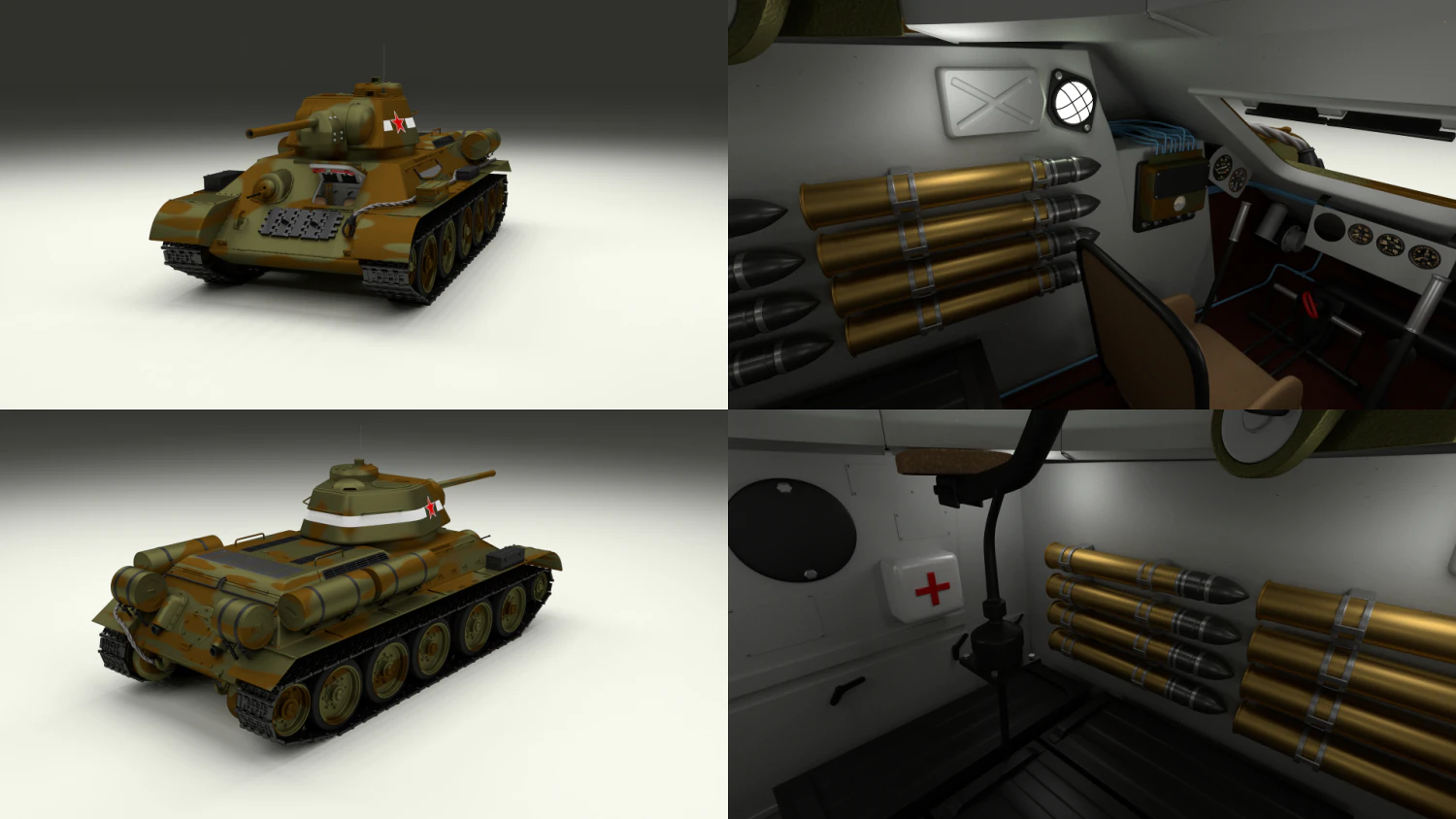 t34-76 with interior camo 3D Model .c4d .max .obj .3ds .fbx .stl .blend