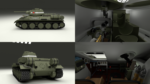 t34-76 tank with interior 3D 모델 .c4d .max .obj .3ds .fbx .stl .blend 